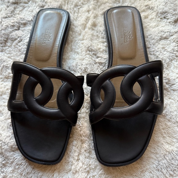 Hermes Shoes - Hermes Black Slide Sandals